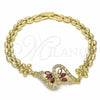 Oro Laminado Fancy Bracelet, Gold Filled Style Flower Design, with Garnet and White Cubic Zirconia, Polished, Golden Finish, 03.357.0012.2.07 (06 MM Thickness, 7 Inches Length)