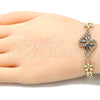 Oro Laminado Fancy Bracelet, Gold Filled Style Flower Design, with Black and White Cubic Zirconia, Polished, Golden Finish, 03.357.0012.3.07 (06 MM Thickness, 7 Inches Length)
