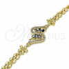 Oro Laminado Fancy Bracelet, Gold Filled Style Flower Design, with Black and White Cubic Zirconia, Polished, Golden Finish, 03.357.0012.3.07 (06 MM Thickness, 7 Inches Length)