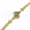 Oro Laminado Fancy Bracelet, Gold Filled Style Flower Design, with Black and White Cubic Zirconia, Polished, Golden Finish, 03.357.0012.3.07 (06 MM Thickness, 7 Inches Length)