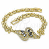 Oro Laminado Fancy Bracelet, Gold Filled Style Flower Design, with Black and White Cubic Zirconia, Polished, Golden Finish, 03.357.0012.3.07 (06 MM Thickness, 7 Inches Length)