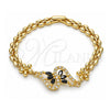 Oro Laminado Fancy Bracelet, Gold Filled Style Flower Design, with Black and White Cubic Zirconia, Polished, Golden Finish, 03.357.0012.3.07 (06 MM Thickness, 7 Inches Length)