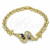 Oro Laminado Fancy Bracelet, Gold Filled Style Flower Design, with Black and White Cubic Zirconia, Polished, Golden Finish, 03.357.0012.3.07 (06 MM Thickness, 7 Inches Length)