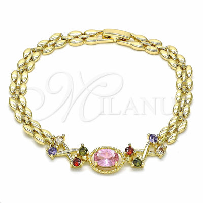 Oro Laminado Fancy Bracelet, Gold Filled Style with Multicolor Cubic Zirconia, Polished, Golden Finish, 03.357.0013.1.07 (06 MM Thickness, 7 Inches Length)
