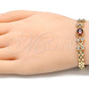 Oro Laminado Fancy Bracelet, Gold Filled Style with Garnet and White Cubic Zirconia, Polished, Golden Finish, 03.357.0013.2.07 (06 MM Thickness, 7 Inches Length)
