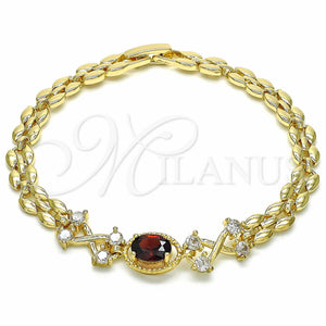 Gold Filled Bracelet — Fancy Bracelet with Garnet and White Cubic Zirconia — main product view — SKU 129102 | Oro Laminado brazalete — elegante Bracelet with Garnet and blanco Cubic Zirconia — SKU 129102
