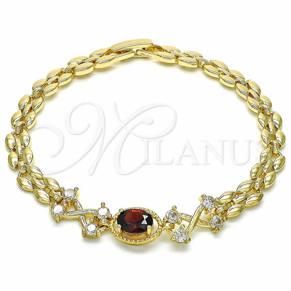 Gold Filled Bracelet — Fancy Bracelet with Garnet and White Cubic Zirconia — main product view — SKU 129102 | Oro Laminado brazalete — elegante Bracelet with Garnet and blanco Cubic Zirconia — SKU 129102