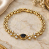 Oro Laminado Fancy Bracelet, Gold Filled Style with Black and White Cubic Zirconia, Polished, Golden Finish, 03.357.0013.3.07 (06 MM Thickness, 7 Inches Length)