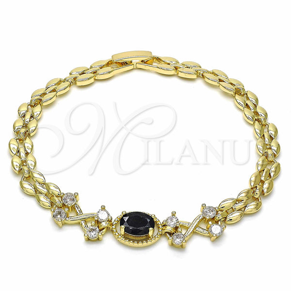 Oro Laminado Fancy Bracelet, Gold Filled Style with Black and White Cubic Zirconia, Polished, Golden Finish, 03.357.0013.3.07 (06 MM Thickness, 7 Inches Length)