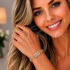 Oro Laminado Fancy Bracelet, Gold Filled Style Flower and Butterfly Design, with White Cubic Zirconia, Polished, Golden Finish, 03.357.0014.07 (06 MM Thickness, 7 Inches Length)