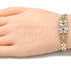 Oro Laminado Fancy Bracelet, Gold Filled Style Flower and Butterfly Design, with White Cubic Zirconia, Polished, Golden Finish, 03.357.0014.07 (06 MM Thickness, 7 Inches Length)