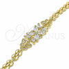 Oro Laminado Fancy Bracelet, Gold Filled Style Flower and Butterfly Design, with White Cubic Zirconia, Polished, Golden Finish, 03.357.0014.07 (06 MM Thickness, 7 Inches Length)