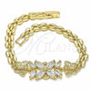 Oro Laminado Fancy Bracelet, Gold Filled Style Flower and Butterfly Design, with White Cubic Zirconia, Polished, Golden Finish, 03.357.0014.07 (06 MM Thickness, 7 Inches Length)