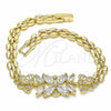 Oro Laminado Fancy Bracelet, Gold Filled Style Flower and Butterfly Design, with White Cubic Zirconia, Polished, Golden Finish, 03.357.0014.07 (06 MM Thickness, 7 Inches Length)