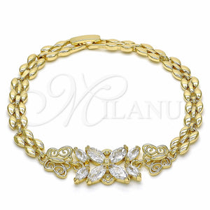 Gold Filled Bracelet — Fancy Bracelet Flower and Butterfly Design with White — main product view — SKU 129104 | Oro Laminado brazalete — elegante Bracelet flor and Butterfly diseño with blanco — SKU 129104