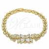 Oro Laminado Fancy Bracelet, Gold Filled Style Flower and Butterfly Design, with White Cubic Zirconia, Polished, Golden Finish, 03.357.0014.07 (06 MM Thickness, 7 Inches Length)