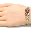 Oro Laminado Fancy Bracelet, Gold Filled Style Flower and Butterfly Design, with Garnet Cubic Zirconia, Polished, Golden Finish, 03.357.0014.2.07 (06 MM Thickness, 7 Inches Length)