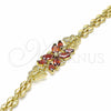 Oro Laminado Fancy Bracelet, Gold Filled Style Flower and Butterfly Design, with Garnet Cubic Zirconia, Polished, Golden Finish, 03.357.0014.2.07 (06 MM Thickness, 7 Inches Length)