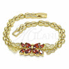 Oro Laminado Fancy Bracelet, Gold Filled Style Flower and Butterfly Design, with Garnet Cubic Zirconia, Polished, Golden Finish, 03.357.0014.2.07 (06 MM Thickness, 7 Inches Length)