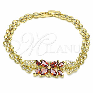 Gold Filled Bracelet — Fancy Bracelet Flower and Butterfly Design with Garnet — main product view — SKU 129106 | Oro Laminado brazalete — elegante Bracelet flor and Butterfly diseño with Garnet — SKU 129106