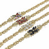 Oro Laminado Fancy Bracelet, Gold Filled Style Flower and Butterfly Design, with Garnet Cubic Zirconia, Polished, Golden Finish, 03.357.0014.2.07 (06 MM Thickness, 7 Inches Length)