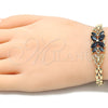 Oro Laminado Fancy Bracelet, Gold Filled Style Flower and Butterfly Design, with Black Cubic Zirconia, Polished, Golden Finish, 03.357.0014.3.07 (06 MM Thickness, 7 Inches Length)