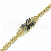Oro Laminado Fancy Bracelet, Gold Filled Style Flower and Butterfly Design, with Black Cubic Zirconia, Polished, Golden Finish, 03.357.0014.3.07 (06 MM Thickness, 7 Inches Length)