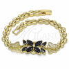Oro Laminado Fancy Bracelet, Gold Filled Style Flower and Butterfly Design, with Black Cubic Zirconia, Polished, Golden Finish, 03.357.0014.3.07 (06 MM Thickness, 7 Inches Length)