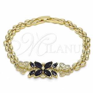 Gold Filled Bracelet — Fancy Bracelet Flower and Butterfly Design with Black — main product view — SKU 129107 | Oro Laminado brazalete — elegante Bracelet flor and Butterfly diseño with negro — SKU 129107