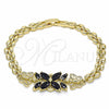 Oro Laminado Fancy Bracelet, Gold Filled Style Flower and Butterfly Design, with Black Cubic Zirconia, Polished, Golden Finish, 03.357.0014.3.07 (06 MM Thickness, 7 Inches Length)