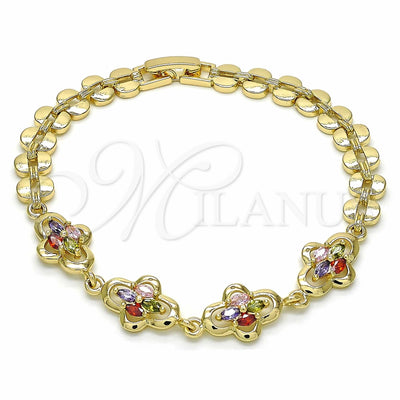 Oro Laminado Fancy Bracelet, Gold Filled Style with Multicolor Cubic Zirconia, Polished, Golden Finish, 03.357.0015.1.07 (07 MM Thickness, 7 Inches Length)