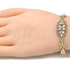 Oro Laminado Fancy Bracelet, Gold Filled Style Flower Design, with White Cubic Zirconia, Polished, Golden Finish, 03.357.0016.07 (06 MM Thickness, 7 Inches Length)