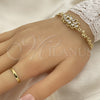 Oro Laminado Fancy Bracelet, Gold Filled Style Flower Design, with White Cubic Zirconia, Polished, Golden Finish, 03.357.0016.07 (06 MM Thickness, 7 Inches Length)