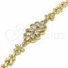 Oro Laminado Fancy Bracelet, Gold Filled Style Flower Design, with White Cubic Zirconia, Polished, Golden Finish, 03.357.0016.07 (06 MM Thickness, 7 Inches Length)