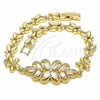 Oro Laminado Fancy Bracelet, Gold Filled Style Flower Design, with White Cubic Zirconia, Polished, Golden Finish, 03.357.0016.07 (06 MM Thickness, 7 Inches Length)