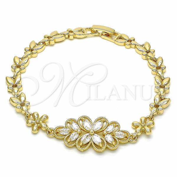 Gold Filled Bracelet — Fancy Bracelet Flower Design with White Cubic Zirconia — main product view — SKU 129112 | Oro Laminado brazalete — elegante Bracelet flor diseño with blanco Cubic Zirconia — SKU 129112