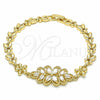 Oro Laminado Fancy Bracelet, Gold Filled Style Flower Design, with White Cubic Zirconia, Polished, Golden Finish, 03.357.0016.07 (06 MM Thickness, 7 Inches Length)