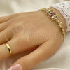 Oro Laminado Fancy Bracelet, Gold Filled Style Flower Design, with Multicolor Cubic Zirconia, Polished, Golden Finish, 03.357.0016.1.07 (06 MM Thickness, 7 Inches Length)