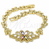 Oro Laminado Fancy Bracelet, Gold Filled Style Flower Design, with Multicolor Cubic Zirconia, Polished, Golden Finish, 03.357.0016.1.07 (06 MM Thickness, 7 Inches Length)