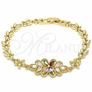 Gold Filled Bracelet — Fancy Bracelet Flower Design with Multicolor Cubic Zirconia — main product view — SKU 129113 | Oro Laminado brazalete — elegante Bracelet flor diseño with Multicolor Cubic Zirconia — SKU 129113
