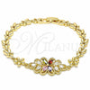 Oro Laminado Fancy Bracelet, Gold Filled Style Flower Design, with Multicolor Cubic Zirconia, Polished, Golden Finish, 03.357.0016.1.07 (06 MM Thickness, 7 Inches Length)