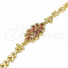 Oro Laminado Fancy Bracelet, Gold Filled Style Flower Design, with Garnet Cubic Zirconia, Polished, Golden Finish, 03.357.0016.2.07 (06 MM Thickness, 7 Inches Length)