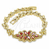 Oro Laminado Fancy Bracelet, Gold Filled Style Flower Design, with Garnet Cubic Zirconia, Polished, Golden Finish, 03.357.0016.2.07 (06 MM Thickness, 7 Inches Length)