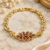 Oro Laminado Fancy Bracelet, Gold Filled Style Flower Design, with Garnet Cubic Zirconia, Polished, Golden Finish, 03.357.0016.2.07 (06 MM Thickness, 7 Inches Length)