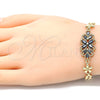 Oro Laminado Fancy Bracelet, Gold Filled Style Flower Design, with Black Cubic Zirconia, Polished, Golden Finish, 03.357.0016.3.07 (06 MM Thickness, 7 Inches Length)