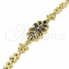 Oro Laminado Fancy Bracelet, Gold Filled Style Flower Design, with Black Cubic Zirconia, Polished, Golden Finish, 03.357.0016.3.07 (06 MM Thickness, 7 Inches Length)