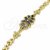 Oro Laminado Fancy Bracelet, Gold Filled Style Flower Design, with Black Cubic Zirconia, Polished, Golden Finish, 03.357.0016.3.07 (06 MM Thickness, 7 Inches Length)