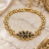 Oro Laminado Fancy Bracelet, Gold Filled Style Flower Design, with Black Cubic Zirconia, Polished, Golden Finish, 03.357.0016.3.07 (06 MM Thickness, 7 Inches Length)
