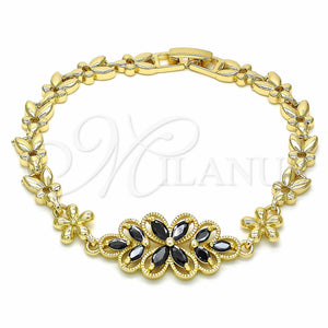 Gold Filled Bracelet — Fancy Bracelet Flower Design with Black Cubic Zirconia — main product view — SKU 129115 | Oro Laminado brazalete — elegante Bracelet flor diseño with negro Cubic Zirconia — SKU 129115