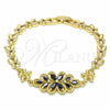 Oro Laminado Fancy Bracelet, Gold Filled Style Flower Design, with Black Cubic Zirconia, Polished, Golden Finish, 03.357.0016.3.07 (06 MM Thickness, 7 Inches Length)